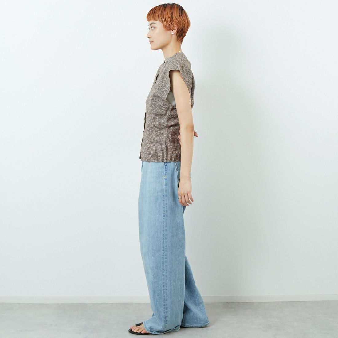 RIM.ARK [リムアーク] ミックスヤーンリブニット [460IAL70-1931] M/BRN &&モデル身長：160cm 着用サイズ：F&&