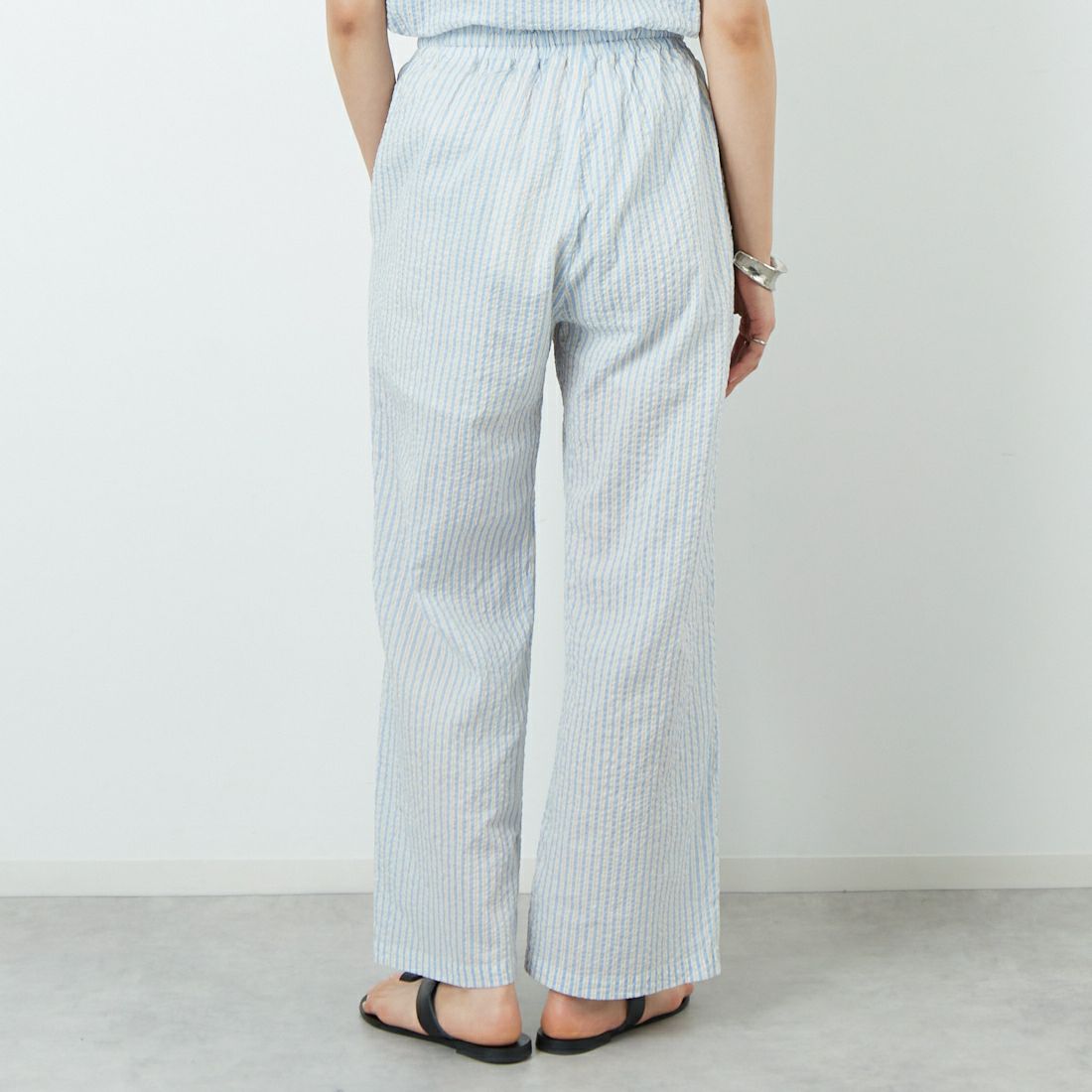 MEYAME [メヤメ] ライトコットン ストライプパンツ [MEY-2106] BLUE &&モデル身長：160cm 着用サイズ：F&&