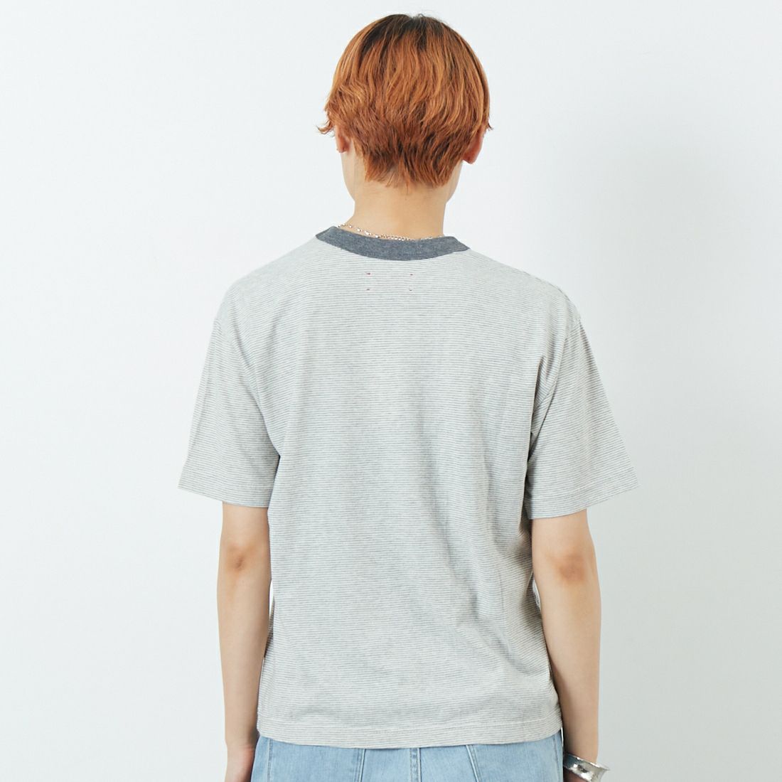 MEYAME [メヤメ] オーガニックコットンボーダーTシャツ [MEY-2123] GREY &&モデル身長：160cm 着用サイズ：F&&