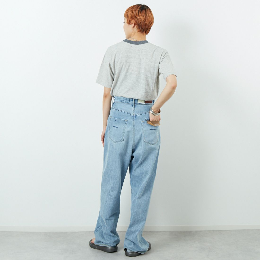 MEYAME [メヤメ] オーガニックコットンボーダーTシャツ [MEY-2123] GREY &&モデル身長：160cm 着用サイズ：F&&