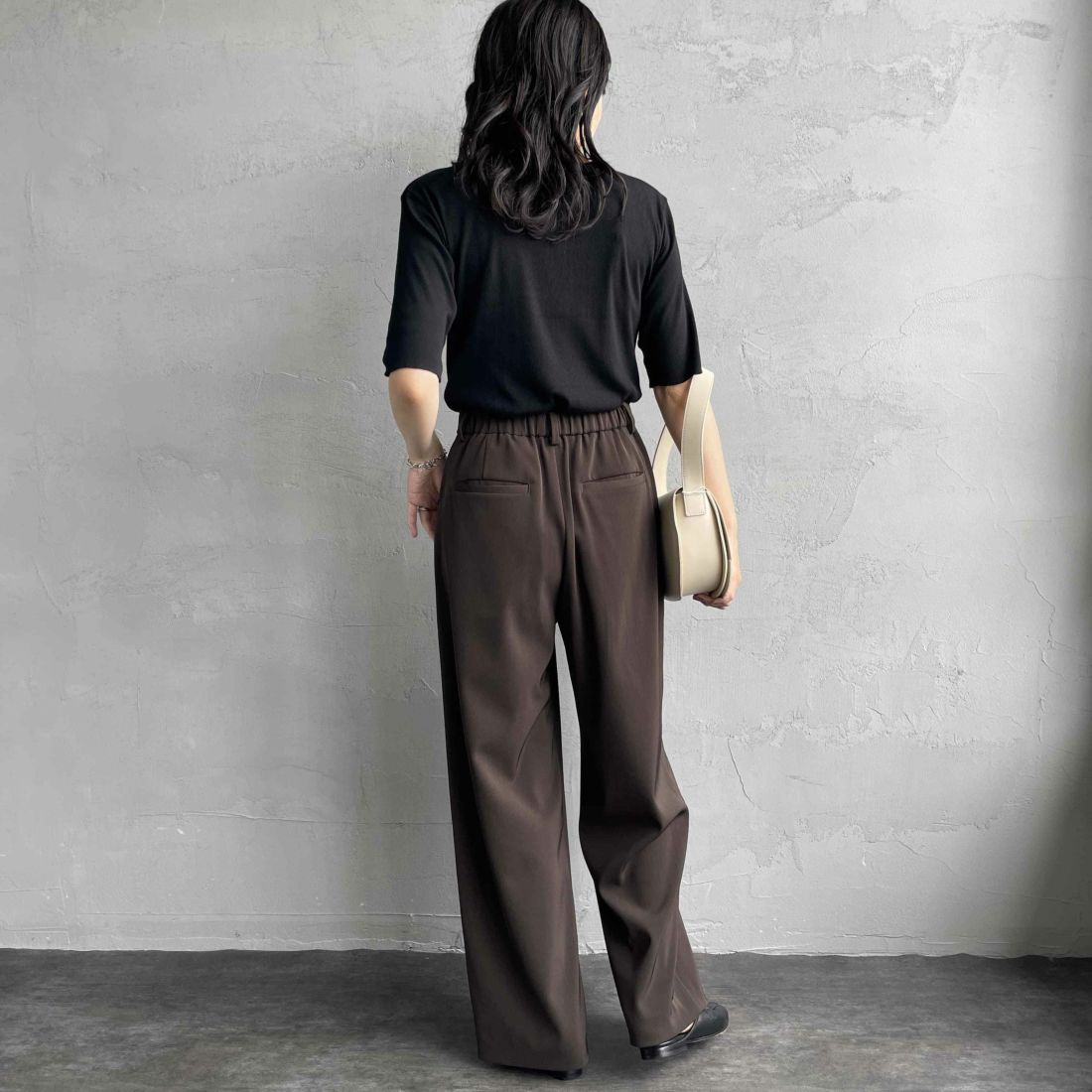 MEYAME [メヤメ] リブハーフスリーブTシャツ [MEY-2117] BLACK &&モデル身長：160cm 着用サイズ：F&&