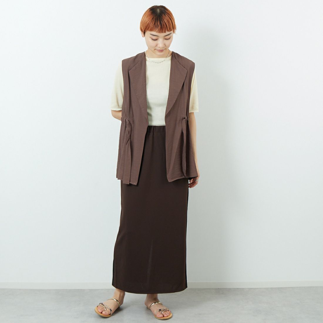 Jf Ready Made [ジェイエフレディメイド] ヴィンテージドロストベスト [8851200-01] 66 ﾓｶ &&モデル身長：160cm 着用サイズ：F&&