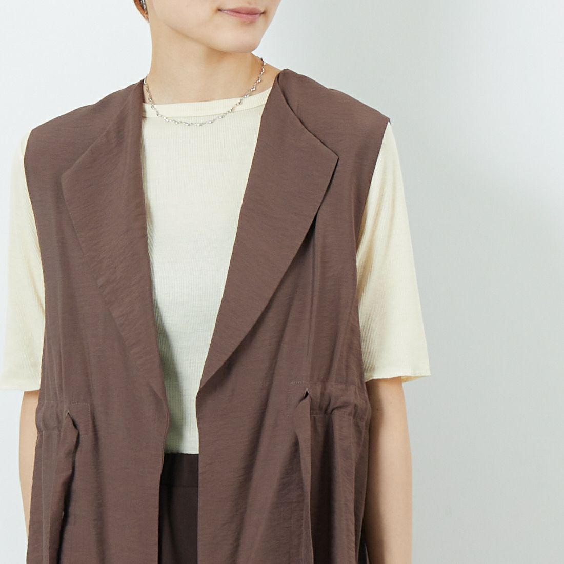Jf Ready Made [ジェイエフレディメイド] ヴィンテージドロストベスト [8851200-01] 66 ﾓｶ &&モデル身長：160cm 着用サイズ：F&&