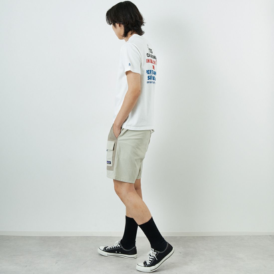 The Endless Summer [エンドレスサマー] 3カラーロゴプリントTシャツ [FH-25574338] 07 WHITE &&モデル身長：179cm 着用サイズ：M&&