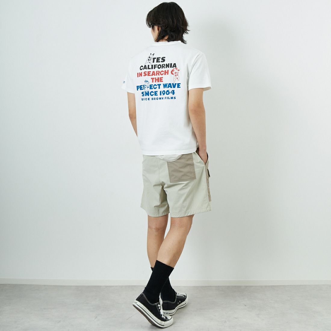 The Endless Summer [エンドレスサマー] 3カラーロゴプリントTシャツ [FH-25574338] 07 WHITE &&モデル身長：179cm 着用サイズ：M&&