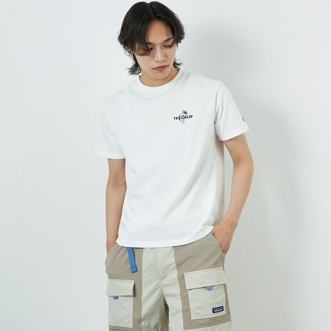 The Endless Summer [エンドレスサマー] 3カラーロゴプリントTシャツ [FH-25574338] 07 WHITE &&モデル身長：179cm 着用サイズ：M&&