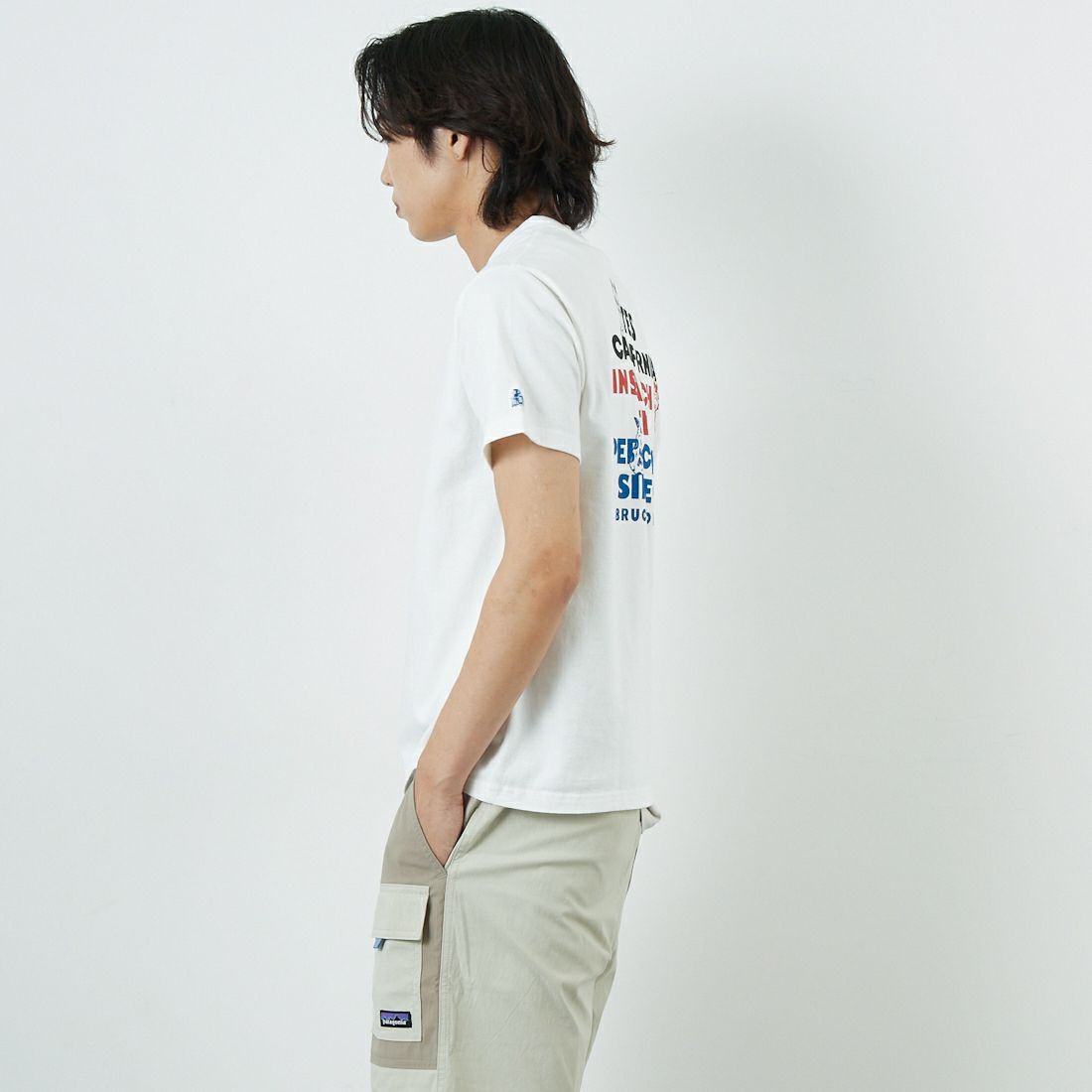 The Endless Summer [エンドレスサマー] 3カラーロゴプリントTシャツ [FH-25574338] 07 WHITE &&モデル身長：179cm 着用サイズ：M&&