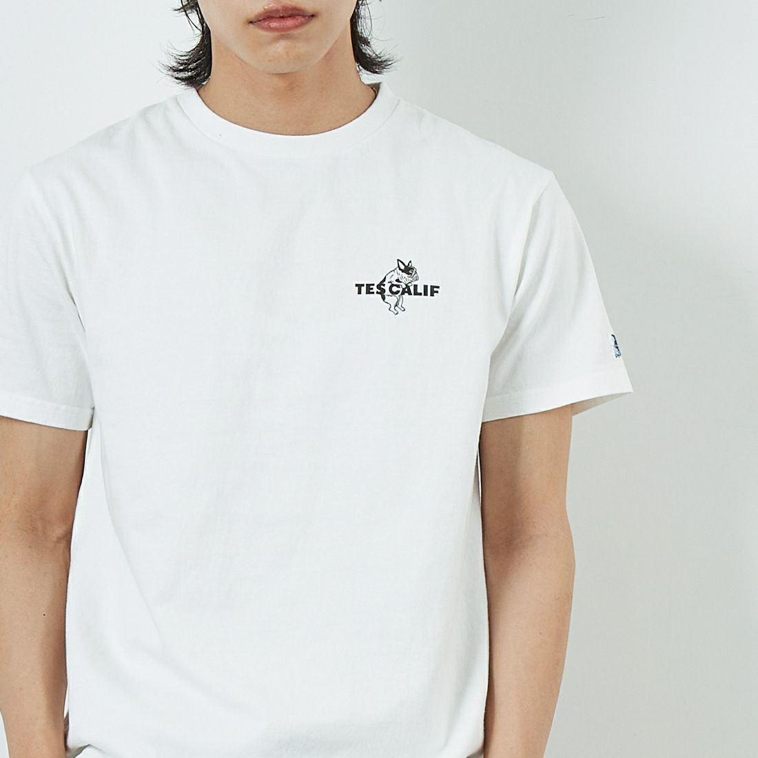 The Endless Summer [エンドレスサマー] 3カラーロゴプリントTシャツ [FH-25574338] 07 WHITE &&モデル身長：179cm 着用サイズ：M&&