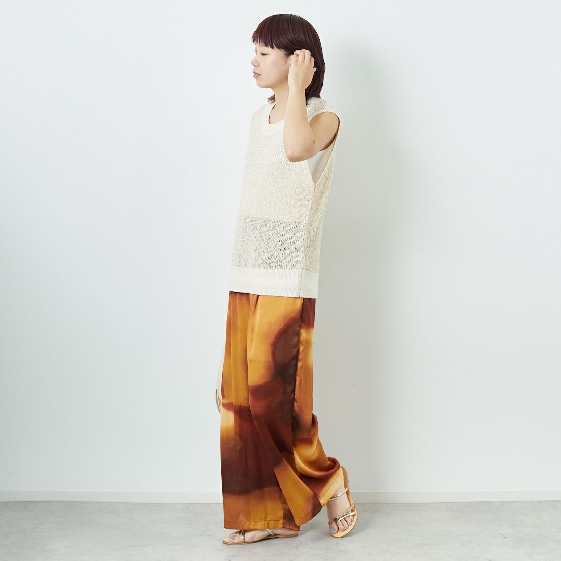 CHIGNON [シニヨン] コードミックスニットベスト [9853-389JR] IVORY &&モデル身長：167cm 着用サイズ：F&&