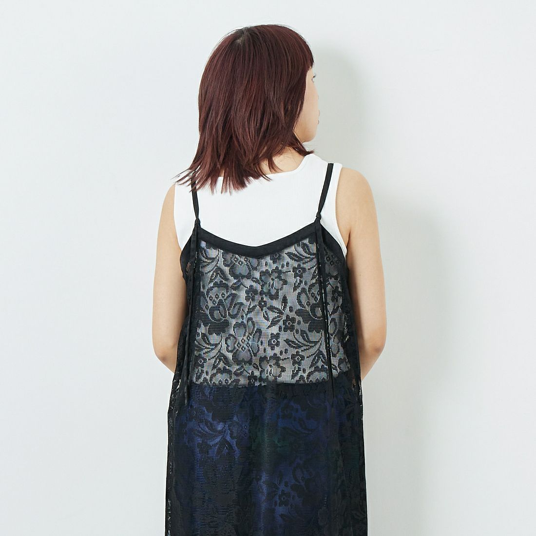 CHIGNON [シニヨン] レース2WAYキャミワンピース [5753-384NH] BLACK &&モデル身長：167cm 着用サイズ：F&&