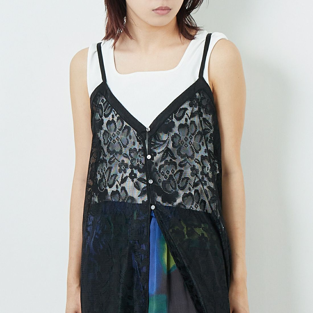 CHIGNON [シニヨン] レース2WAYキャミワンピース [5753-384NH] BLACK &&モデル身長：167cm 着用サイズ：F&&