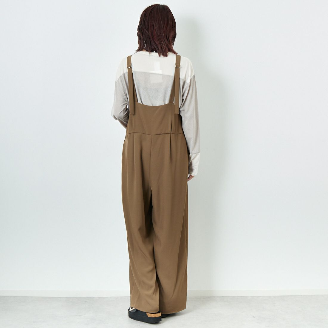 CHIGNON [シニヨン] スクエアサロペット [3653-336KK] BROWN &&モデル身長：167cm 着用サイズ：F&&