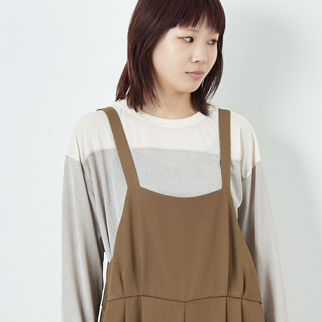 CHIGNON [シニヨン] スクエアサロペット [3653-336KK] BROWN &&モデル身長：167cm 着用サイズ：F&&