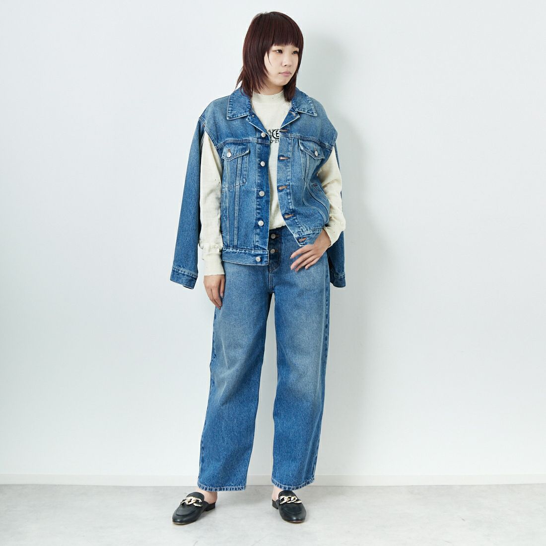 MM6 Maison Margiela [エムエムシックス メゾン マルジェラ] デニムジャケット [S52AM0308-M30018] 965 L.BLUE &&モデル身長：167cm 着用サイズ：42&&