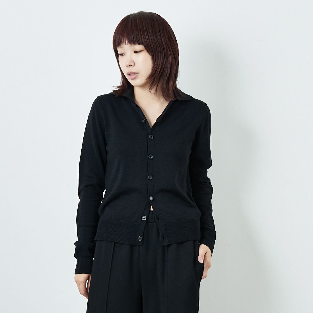 MM6 Maison Margiela [エムエムシックス メゾン マルジェラ] ニットカーディガン [S52HP0029-M13133] 900 BLACK &&モデル身長：167cm 着用サイズ：M&&