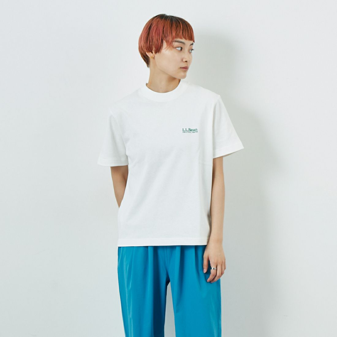 L.L.BEAN [エルエルビーン] ユニオン ショートスリーブTシャツ [5275-0138] 09 WHITE &&モデル身長：160cm 着用サイズ：M&&