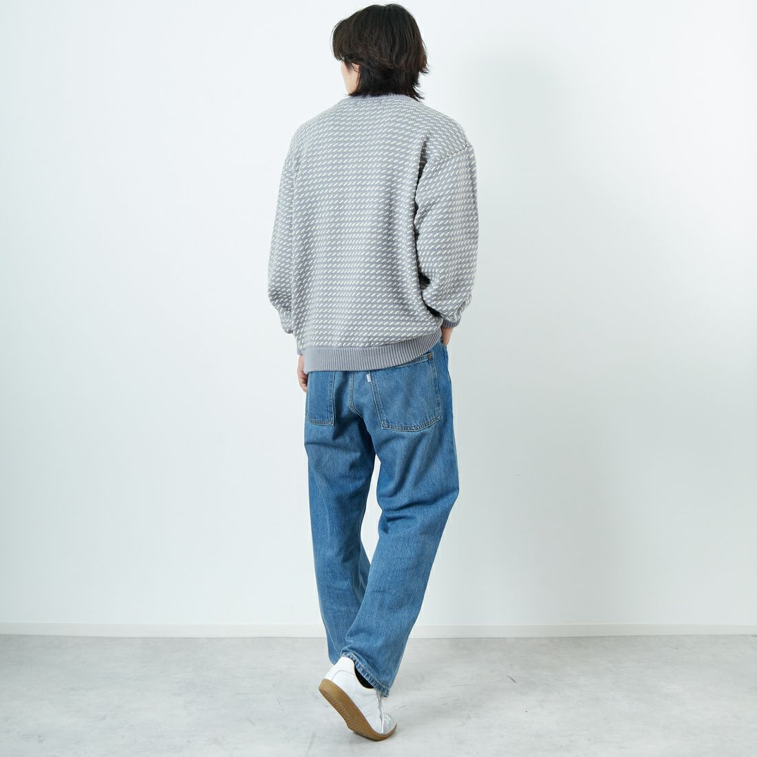 L.L.BEAN [エルエルビーン] Wayne バーズアイセーター [5575-2030] 91 GRY/WHT &&モデル身長：179cm 着用サイズ：L&&