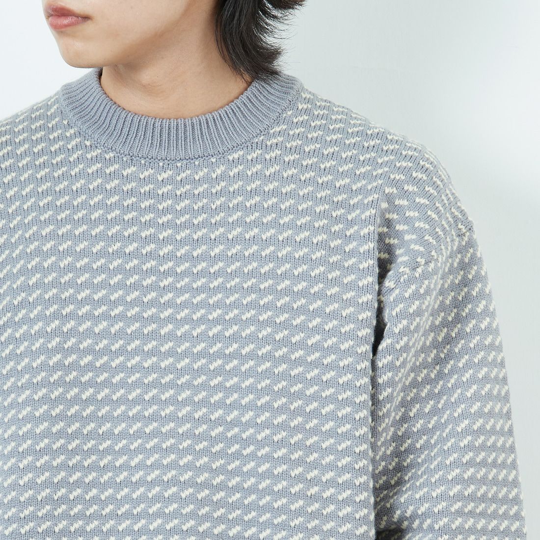 L.L.BEAN [エルエルビーン] Wayne バーズアイセーター [5575-2030] 91 GRY/WHT &&モデル身長：179cm 着用サイズ：L&&