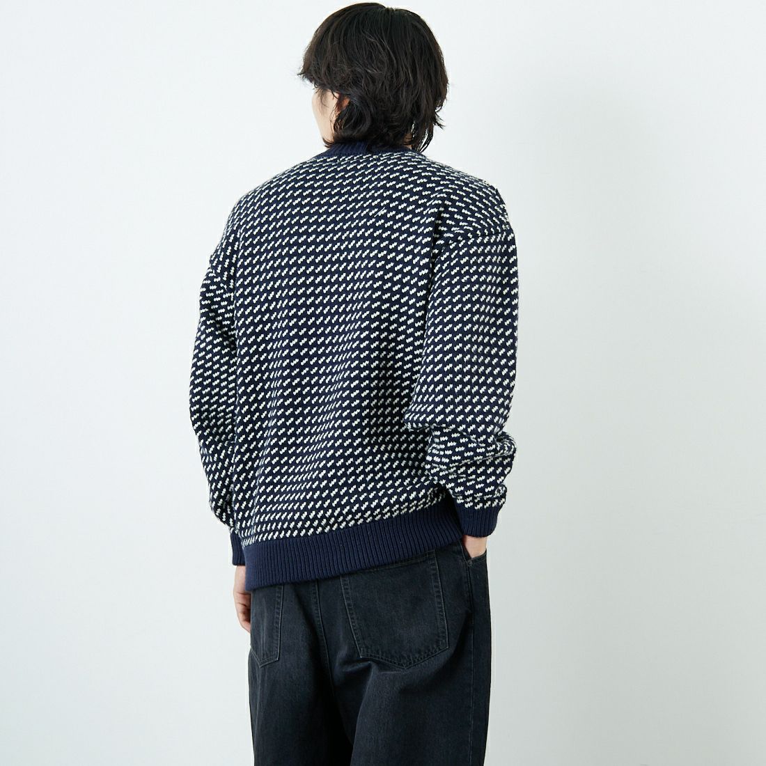 L.L.BEAN [エルエルビーン] Wayne バーズアイセーター [5575-2030] 90 NVY/NAT &&モデル身長：179cm 着用サイズ：L&&