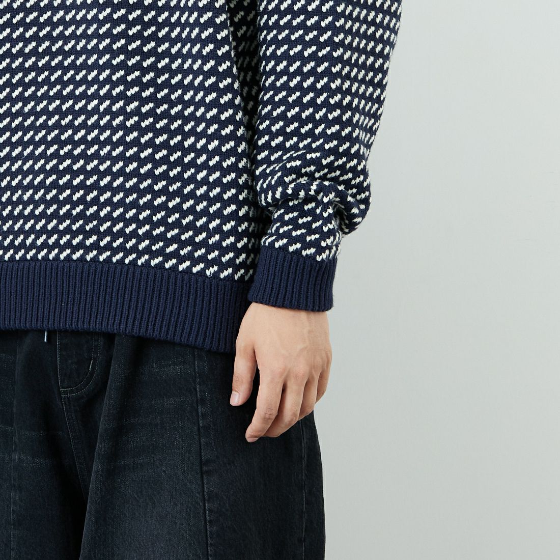 L.L.BEAN [エルエルビーン] Wayne バーズアイセーター [5575-2030] 90 NVY/NAT &&モデル身長：179cm 着用サイズ：L&&