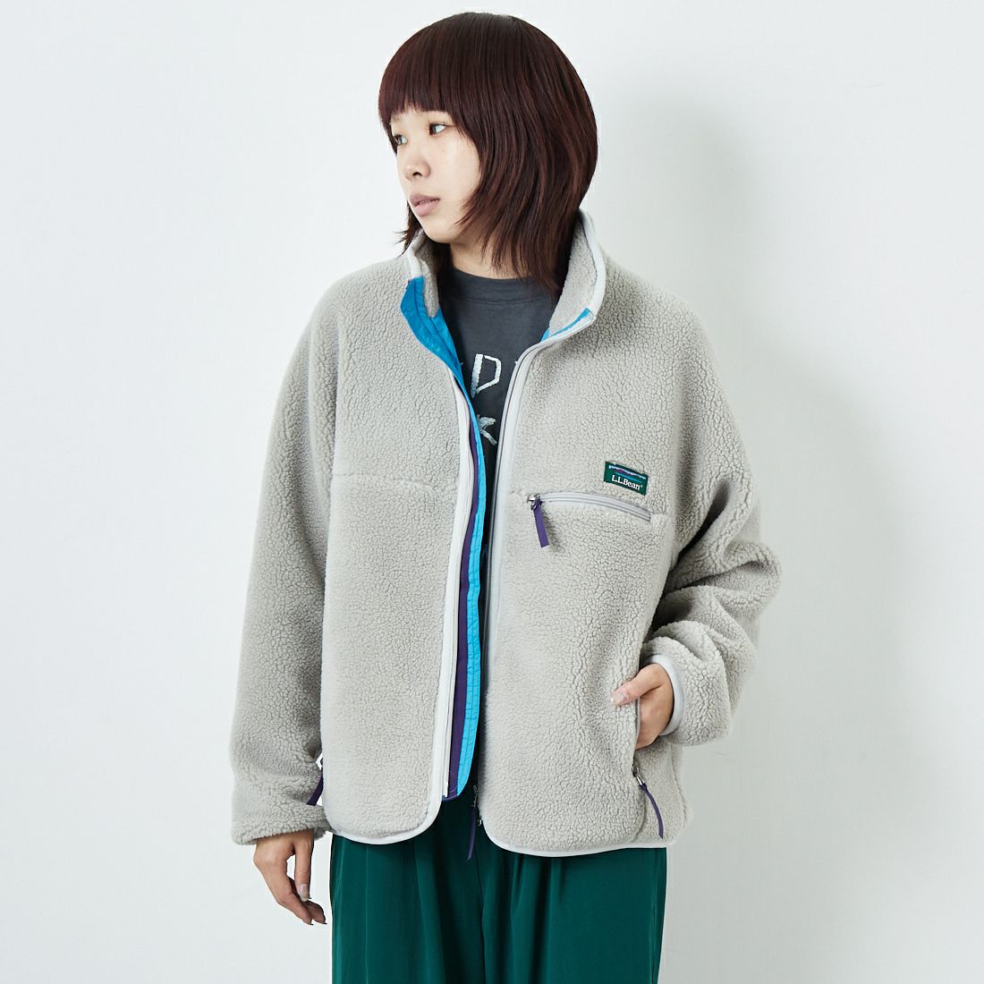 L.L.BEAN [エルエルビーン] トップシャム ボアフリースジャケット [5575-2137] 69 SILVER &&モデル身長：167cm 着用サイズ：M&&