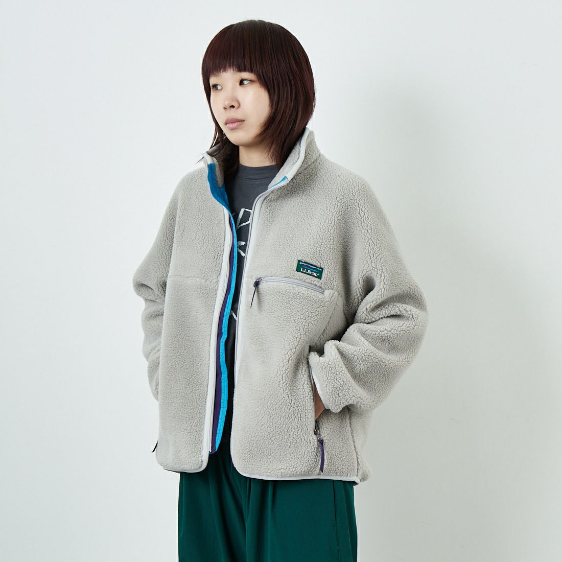 L.L.BEAN [エルエルビーン] トップシャム ボアフリースジャケット [5575-2137] 69 SILVER &&モデル身長：167cm 着用サイズ：M&&