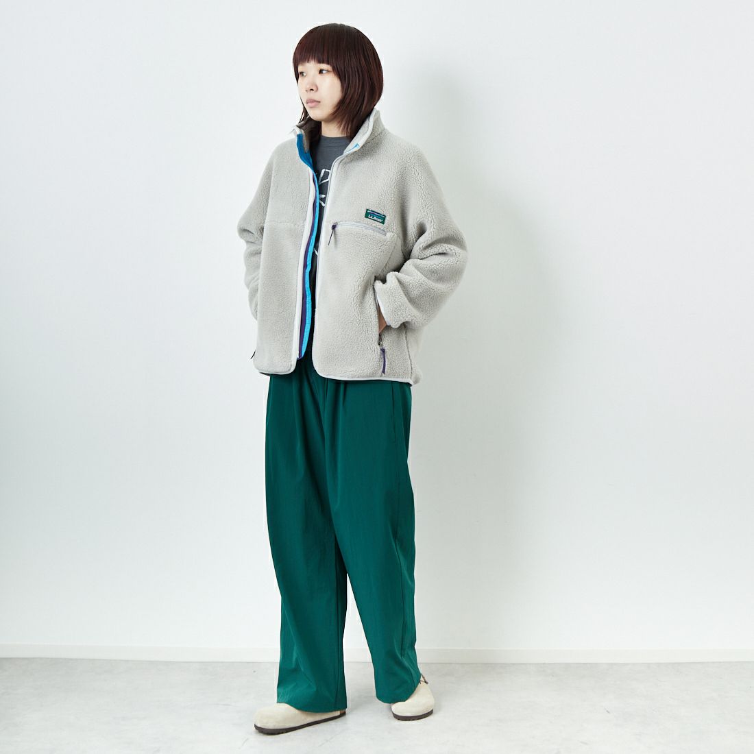 L.L.BEAN [エルエルビーン] トップシャム ボアフリースジャケット [5575-2137] 69 SILVER &&モデル身長：167cm 着用サイズ：M&&