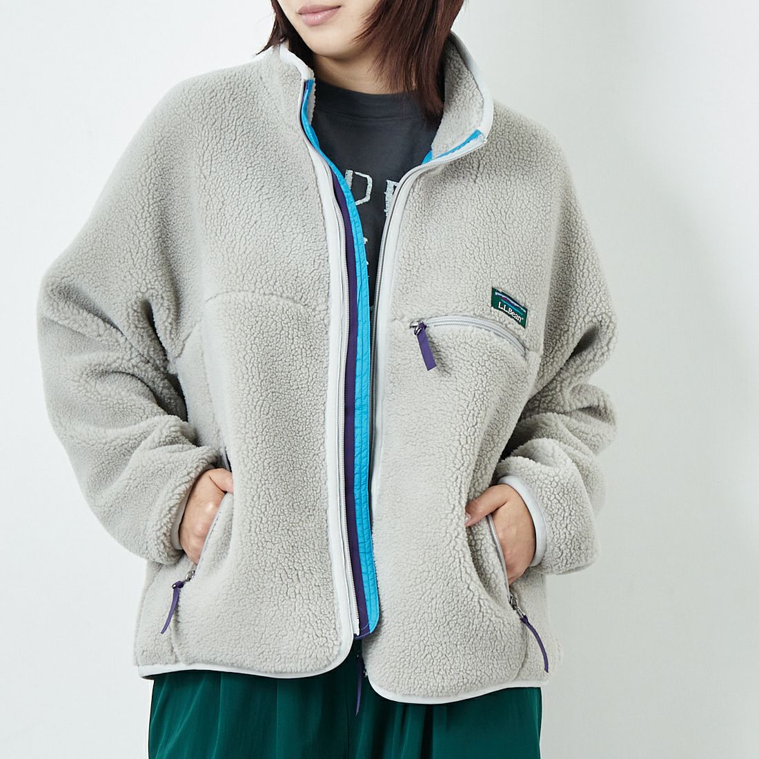 L.L.BEAN [エルエルビーン] トップシャム ボアフリースジャケット [5575-2137] 69 SILVER &&モデル身長：167cm 着用サイズ：M&&