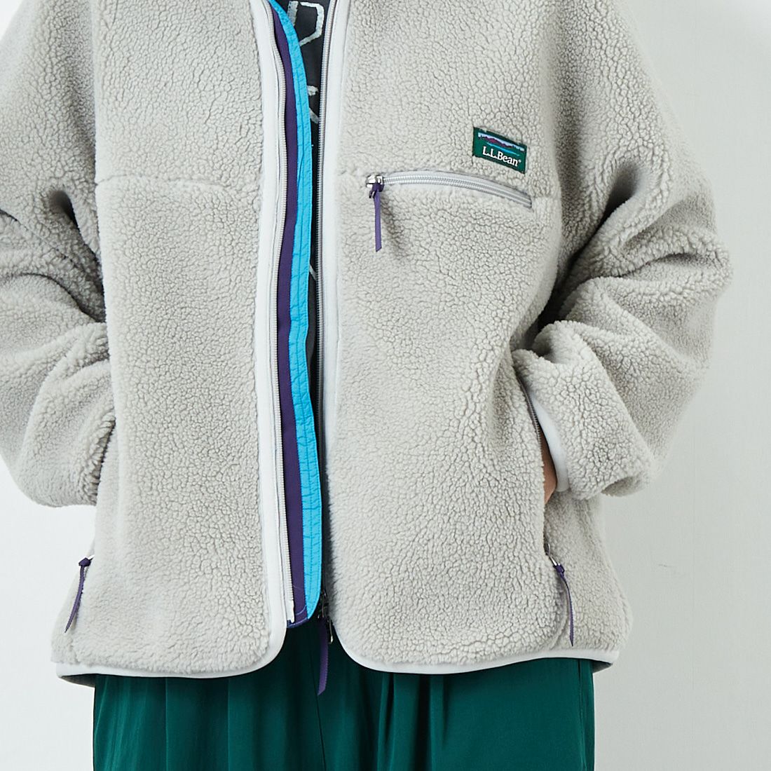 L.L.BEAN [エルエルビーン] トップシャム ボアフリースジャケット [5575-2137] 69 SILVER &&モデル身長：167cm 着用サイズ：M&&