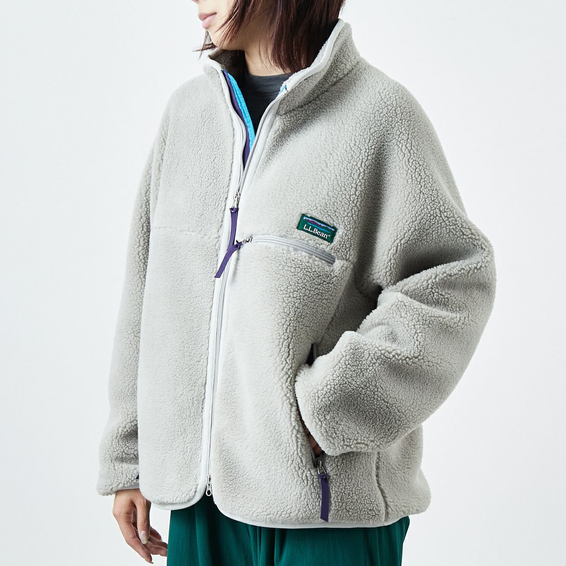 L.L.BEAN [エルエルビーン] トップシャム ボアフリースジャケット [5575-2137] 69 SILVER &&モデル身長：167cm 着用サイズ：M&&