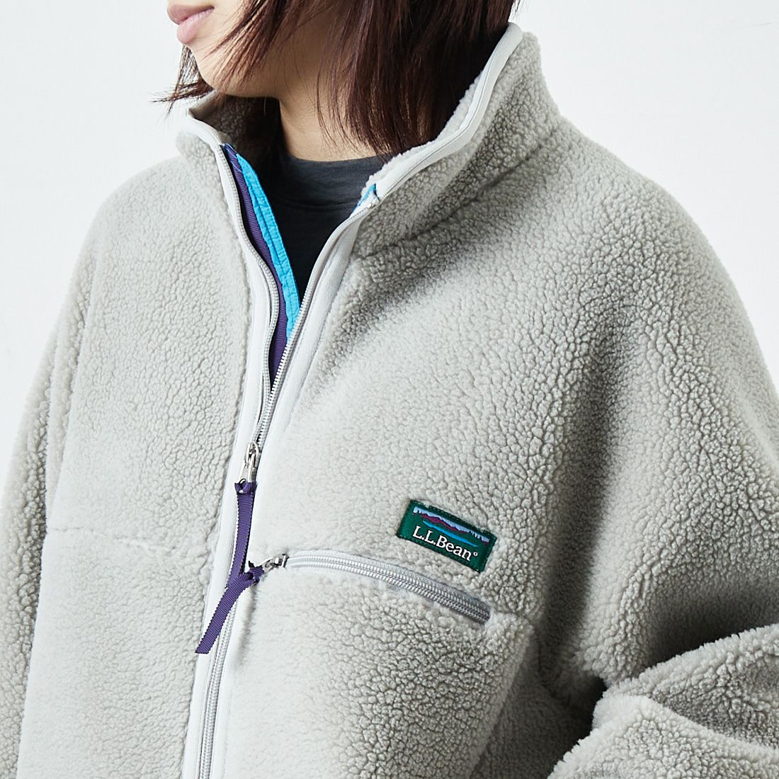 L.L.BEAN [エルエルビーン] トップシャム ボアフリースジャケット [5575-2137] 69 SILVER &&モデル身長：167cm 着用サイズ：M&&