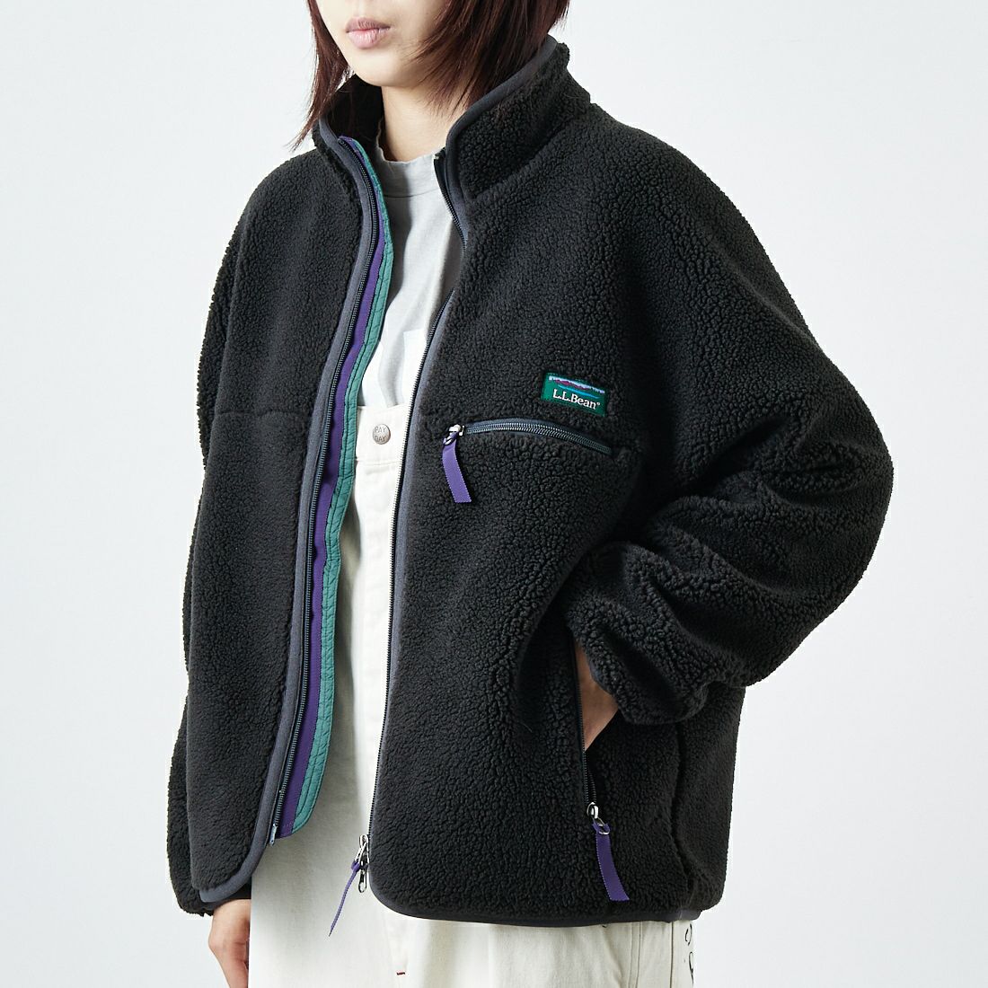 L.L.BEAN [エルエルビーン] トップシャム ボアフリースジャケット [5575-2137] 39 CHARCOA &&モデル身長：167cm 着用サイズ：M&&