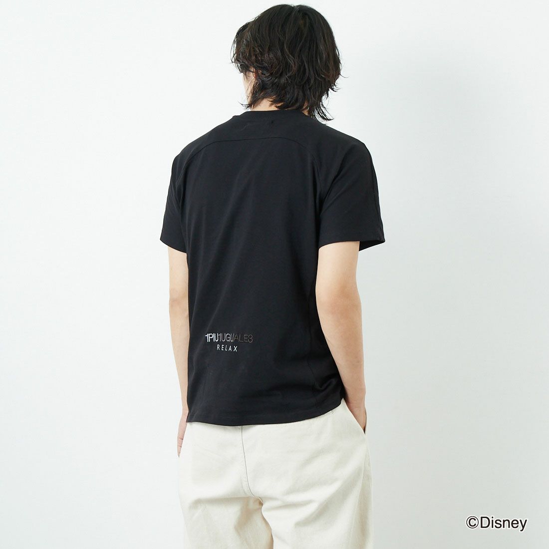 1PIU1UGUALE3 RELAX [ウノ ピゥ ウノ ウグァーレ トレ] MICKEY MOUSE / 刺繍Tシャツ [UST-25140] SN90 BLACK&&モデル身長：179cm 着用サイズ：M&&