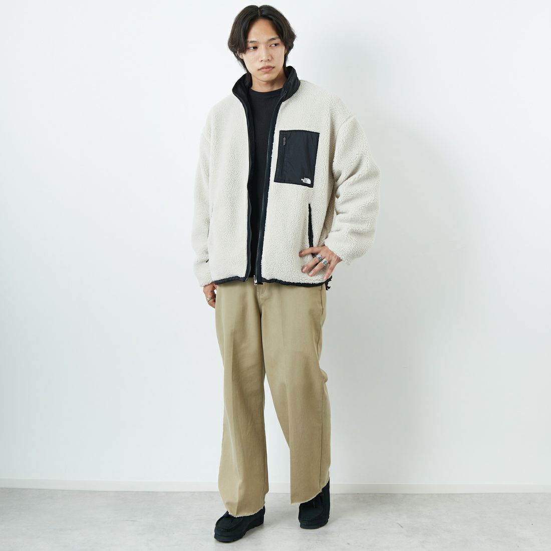 THE NORTH FACE [ザ ノースフェイス] リバーシブル エクストリームパイルフリースジャケット [NP72536] FK &&モデル身長：179cm 着用サイズ：L&&