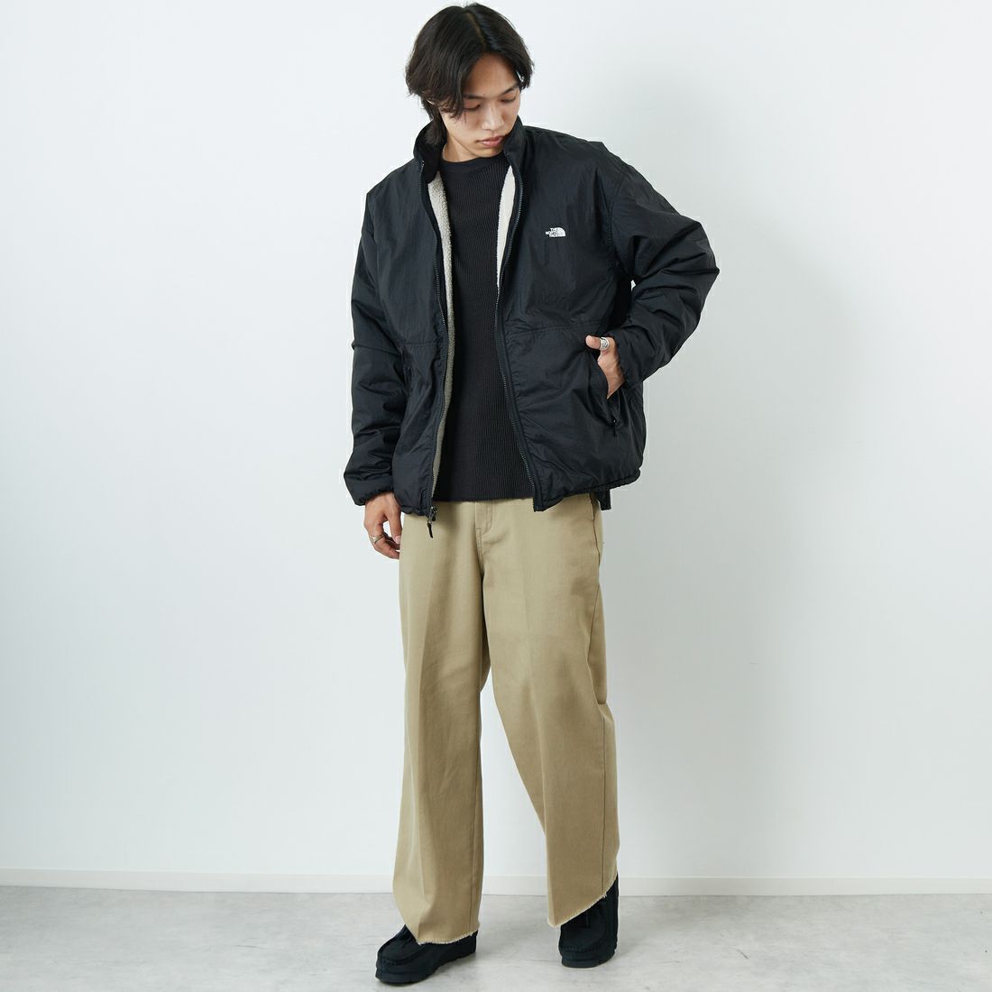 THE NORTH FACE [ザ ノースフェイス] リバーシブル エクストリームパイルフリースジャケット [NP72536] FK &&モデル身長：179cm 着用サイズ：L&&