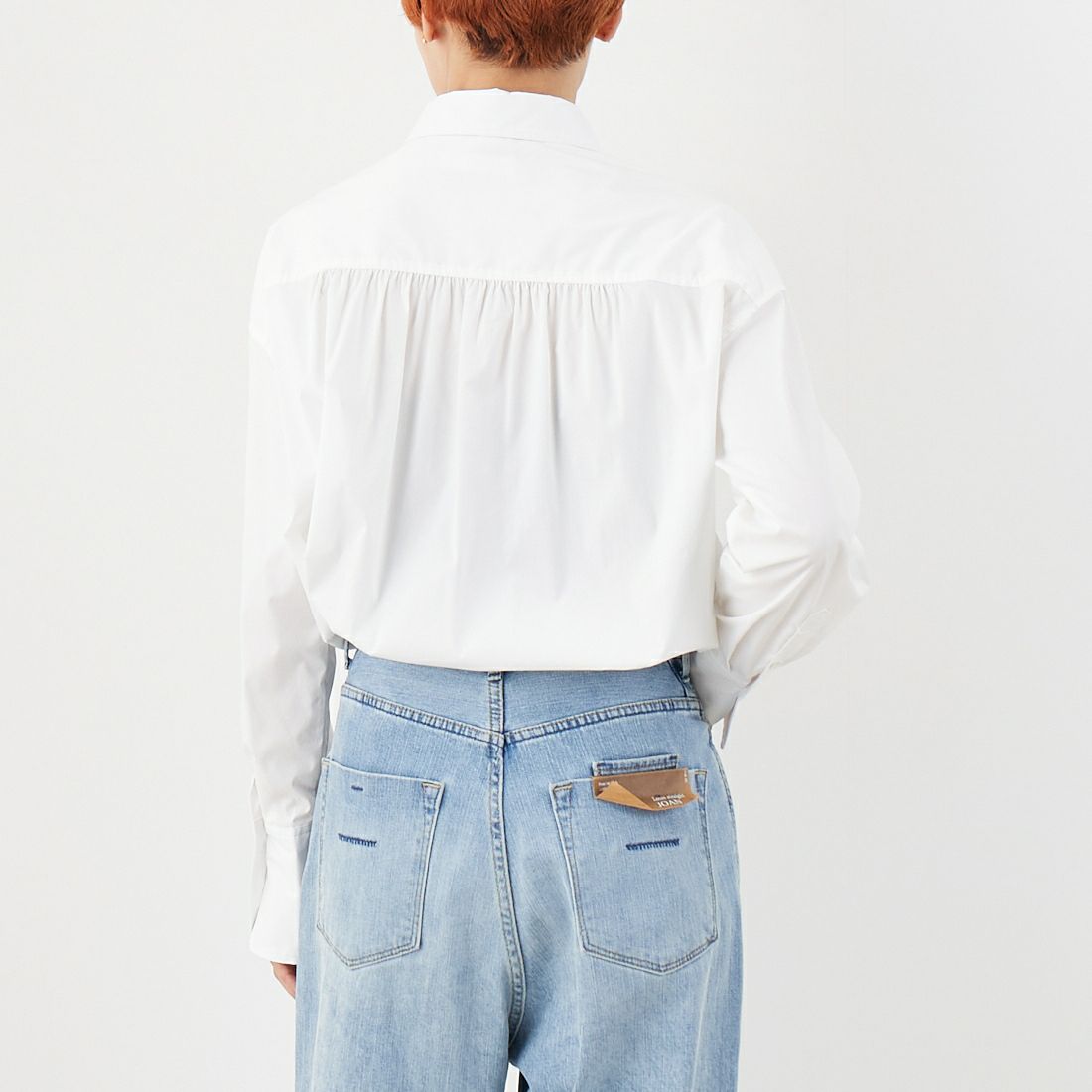 Jeans Factory Clothes [ジーンズファクトリークローズ] ストレッチフリルシャツ [L3118] 110 O.WHT &&モデル身長：160cm 着用サイズ：F&&