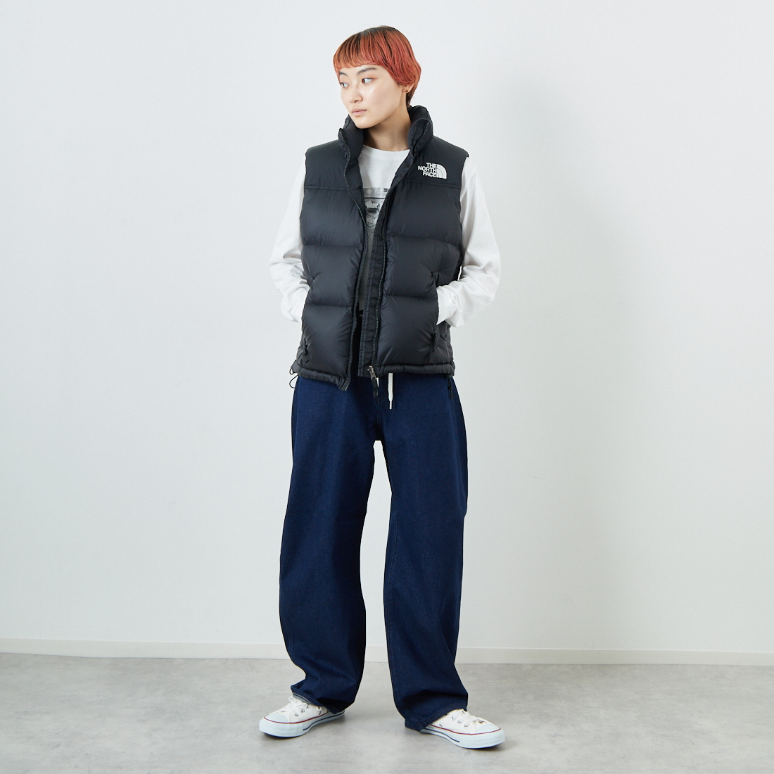 THE NORTH FACE [ザ ノースフェイス] ヌプシベスト [NDW92557] K &&モデル身長：160cm 着用サイズ：L&&