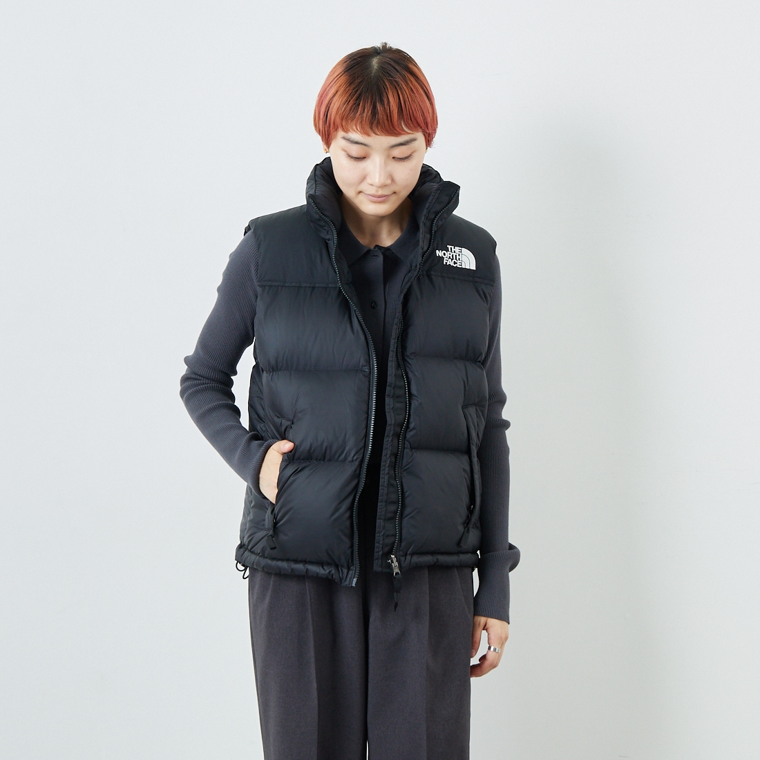 THE NORTH FACE [ザ ノースフェイス] ヌプシベスト [NDW92557] K &&モデル身長：160cm 着用サイズ：L&&