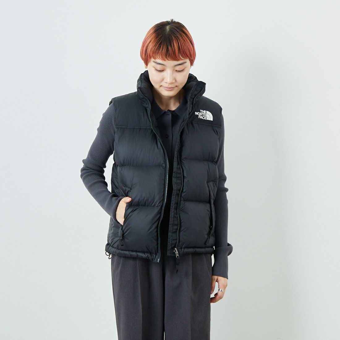 THE NORTH FACE [ザ ノースフェイス] ヌプシベスト [NDW92557] K &&モデル身長：160cm 着用サイズ：L&&