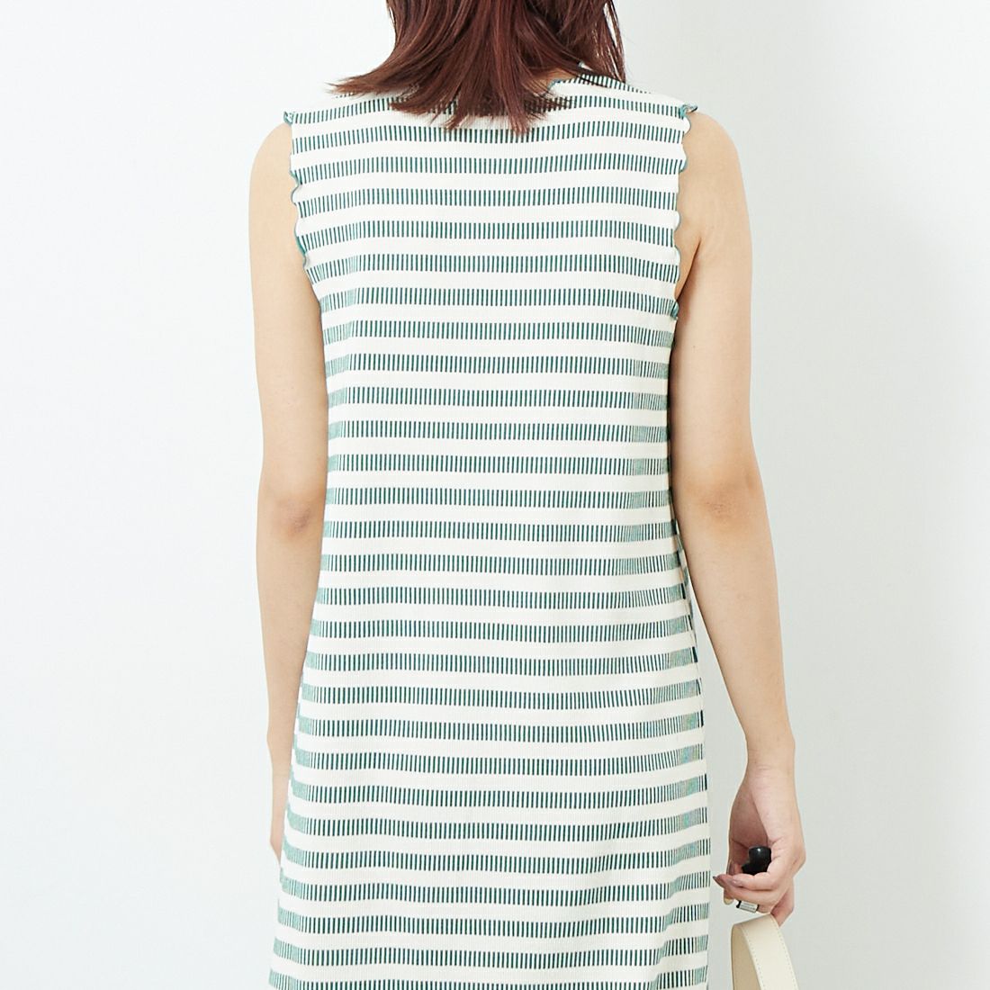 MEYAME [メヤメ] ボーダースリーブレスドレス [MEY-1863] GREEN &&モデル身長：167cm 着用サイズ：F&&
