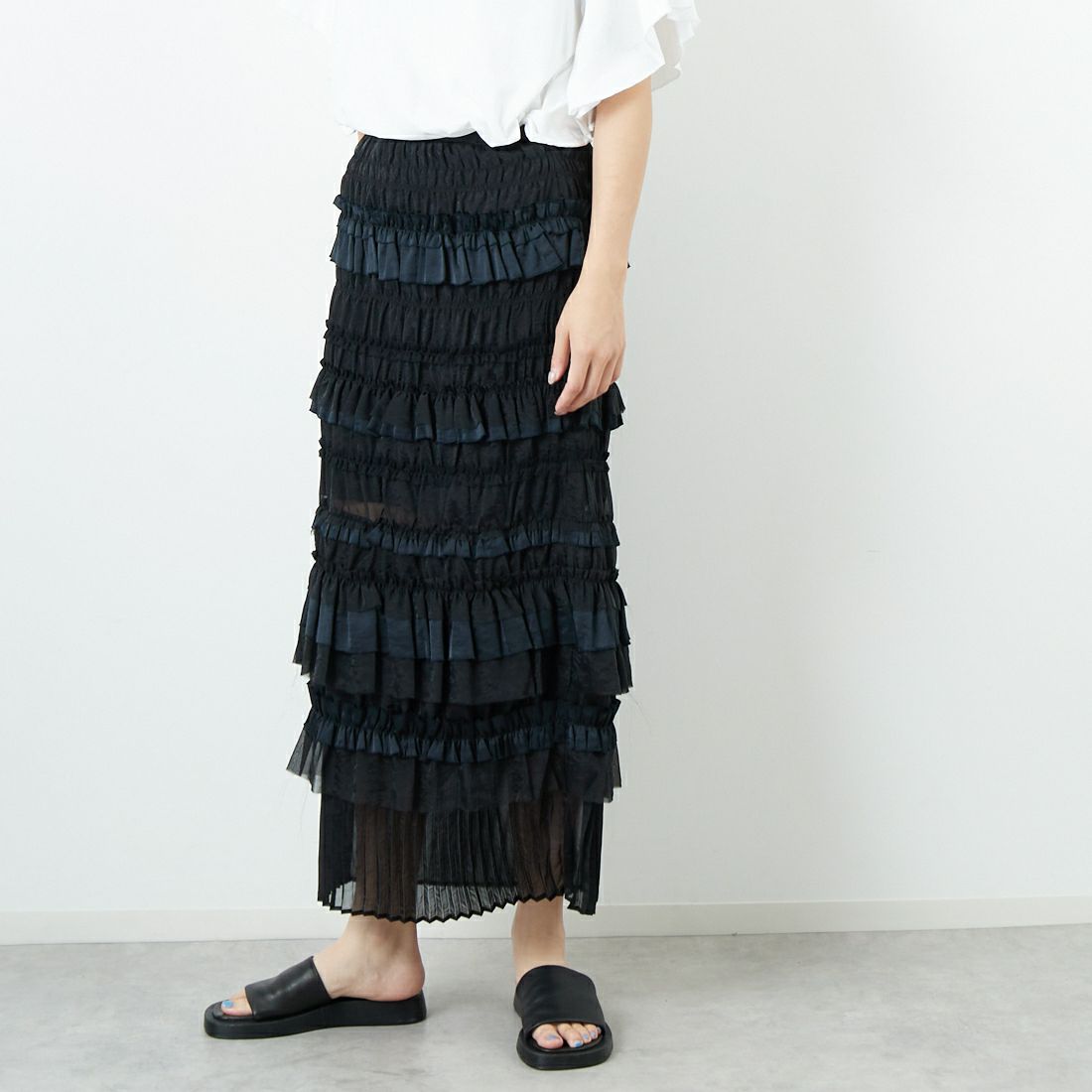 MAISON SPECIAL [メゾンスペシャル] ティアードフリルロングタイトスカート [21251515805] BLK &&モデル身長：167cm 着用サイズ：36&&