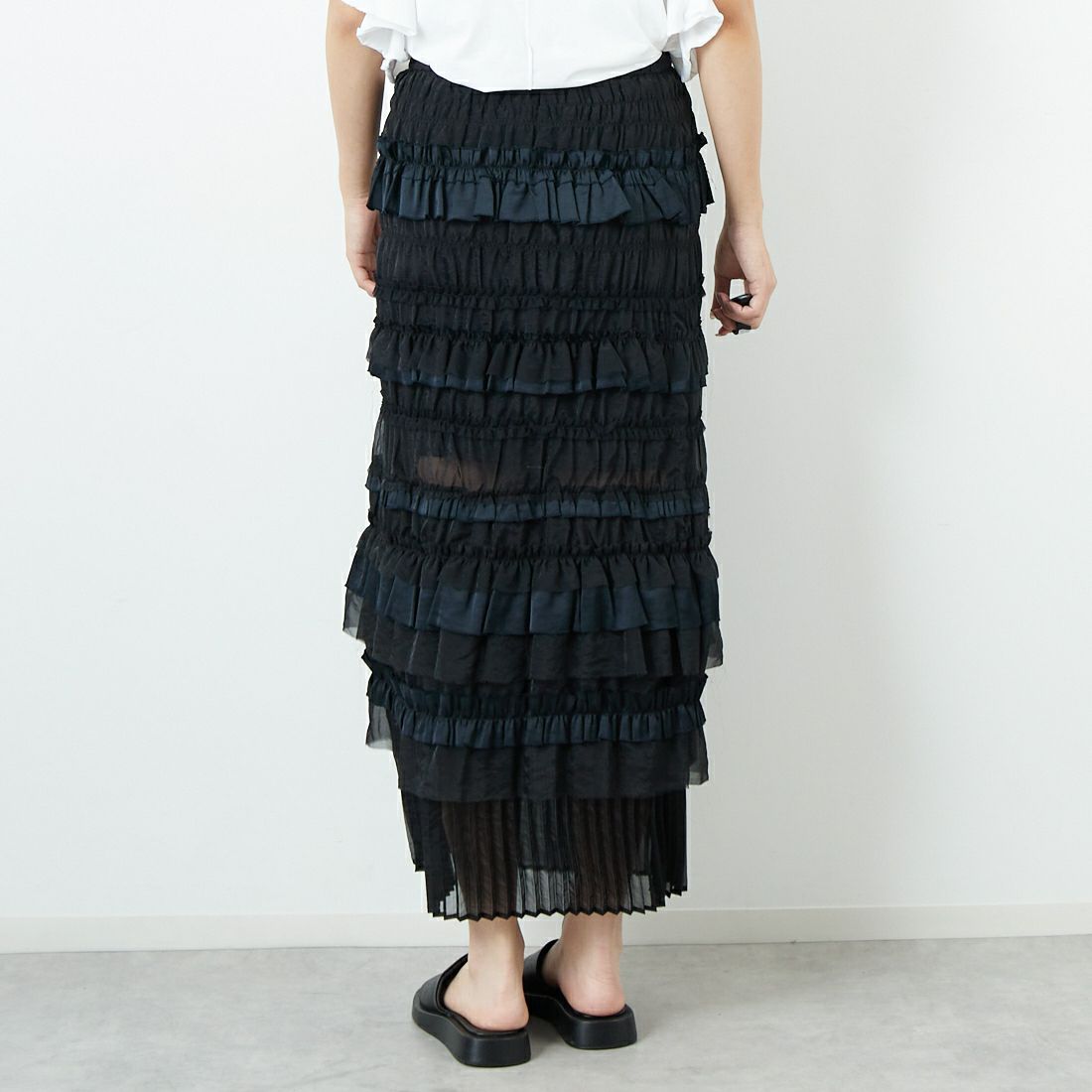 MAISON SPECIAL [メゾンスペシャル] ティアードフリルロングタイトスカート [21251515805] BLK &&モデル身長：167cm 着用サイズ：36&&