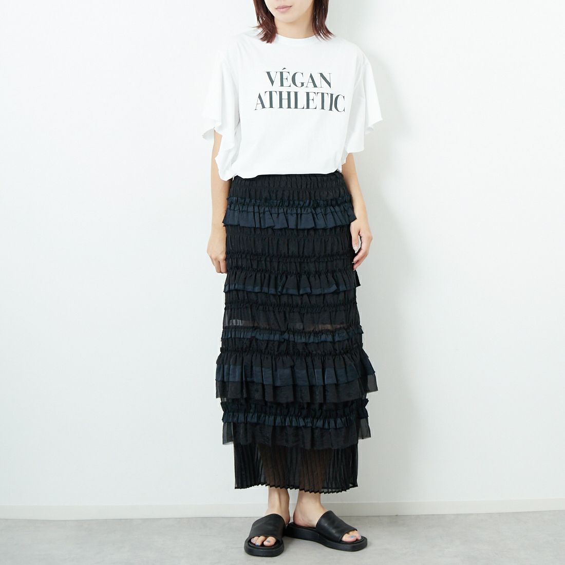 MAISON SPECIAL [メゾンスペシャル] ティアードフリルロングタイトスカート [21251515805] BLK &&モデル身長：167cm 着用サイズ：36&&