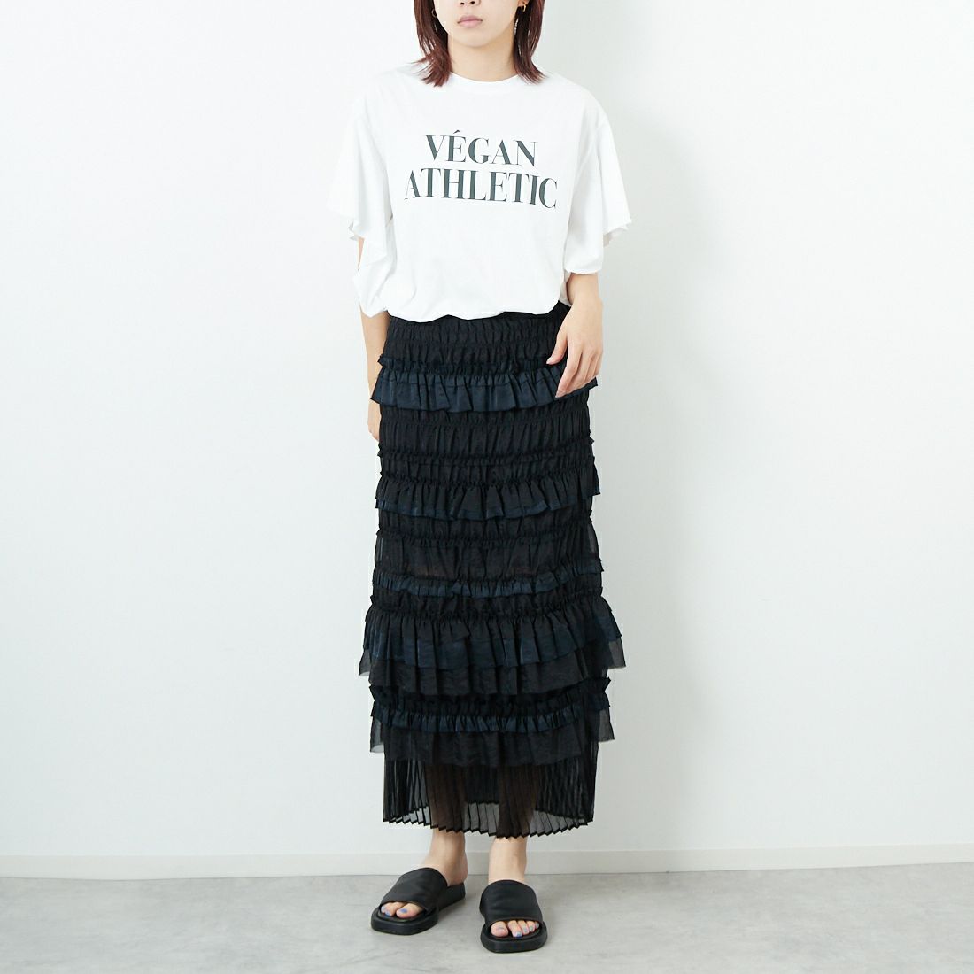 MAISON SPECIAL [メゾンスペシャル] ティアードフリルロングタイトスカート [21251515805] BLK &&モデル身長：167cm 着用サイズ：36&&