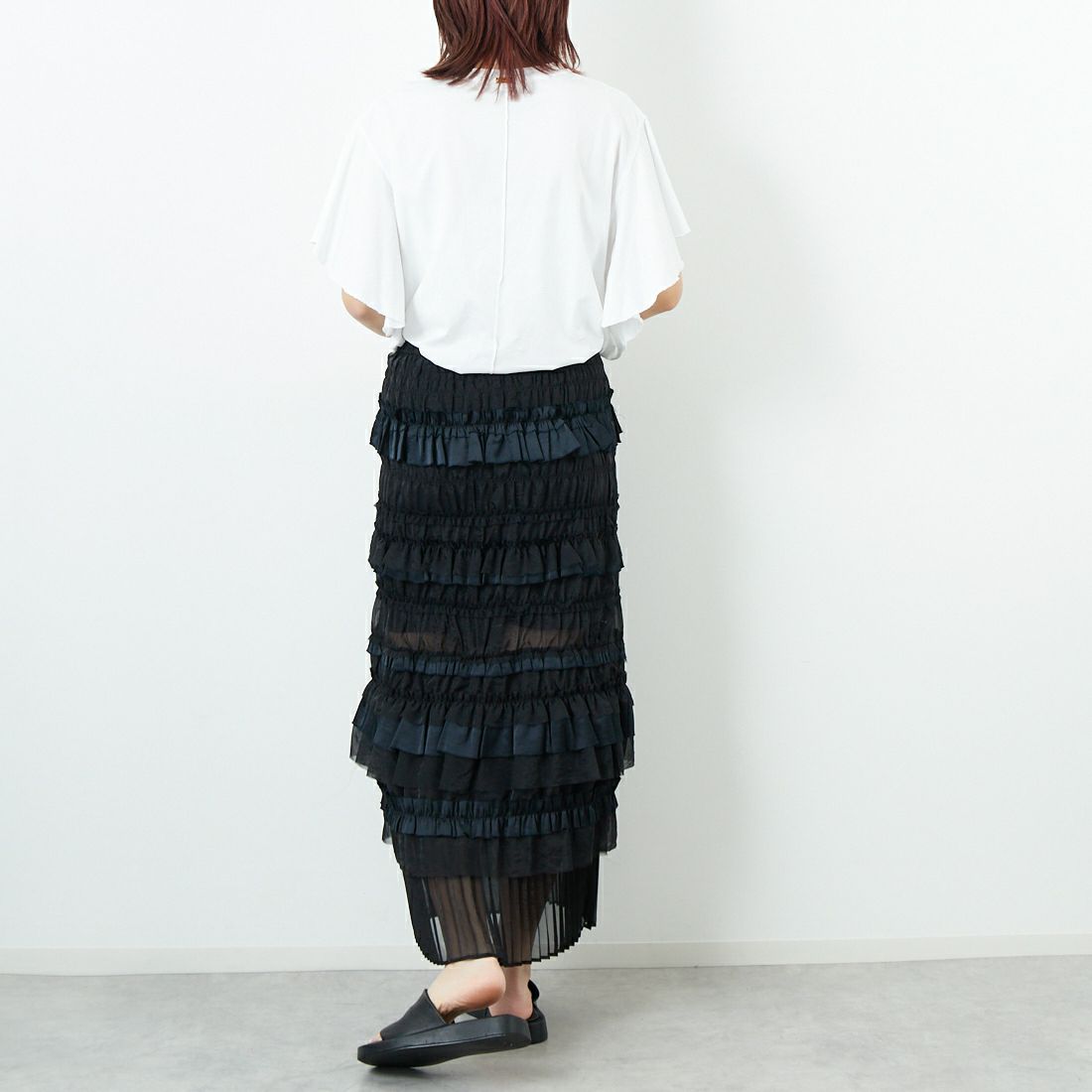 MAISON SPECIAL [メゾンスペシャル] ティアードフリルロングタイトスカート [21251515805] BLK &&モデル身長：167cm 着用サイズ：36&&