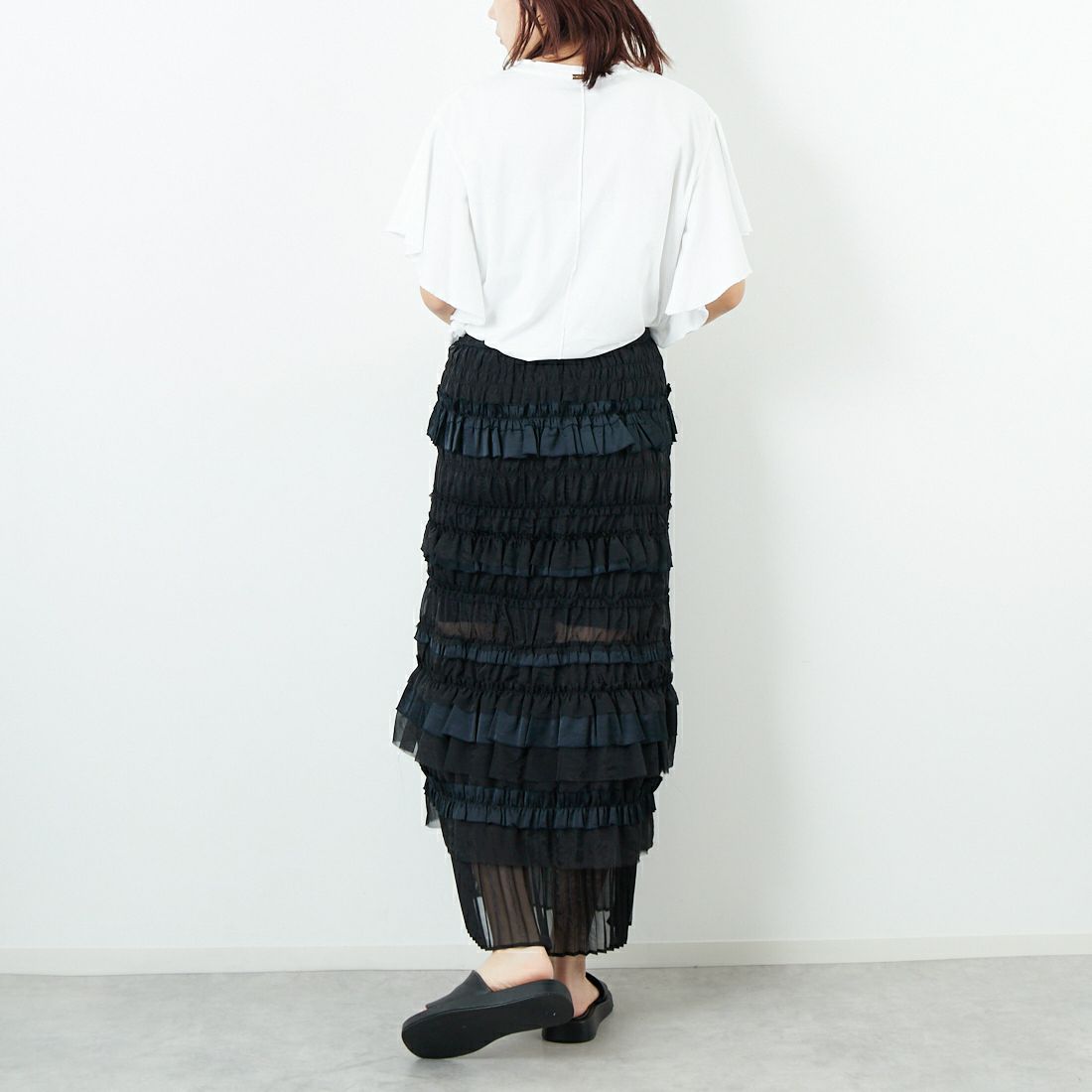 MAISON SPECIAL [メゾンスペシャル] ティアードフリルロングタイトスカート [21251515805] BLK &&モデル身長：167cm 着用サイズ：36&&