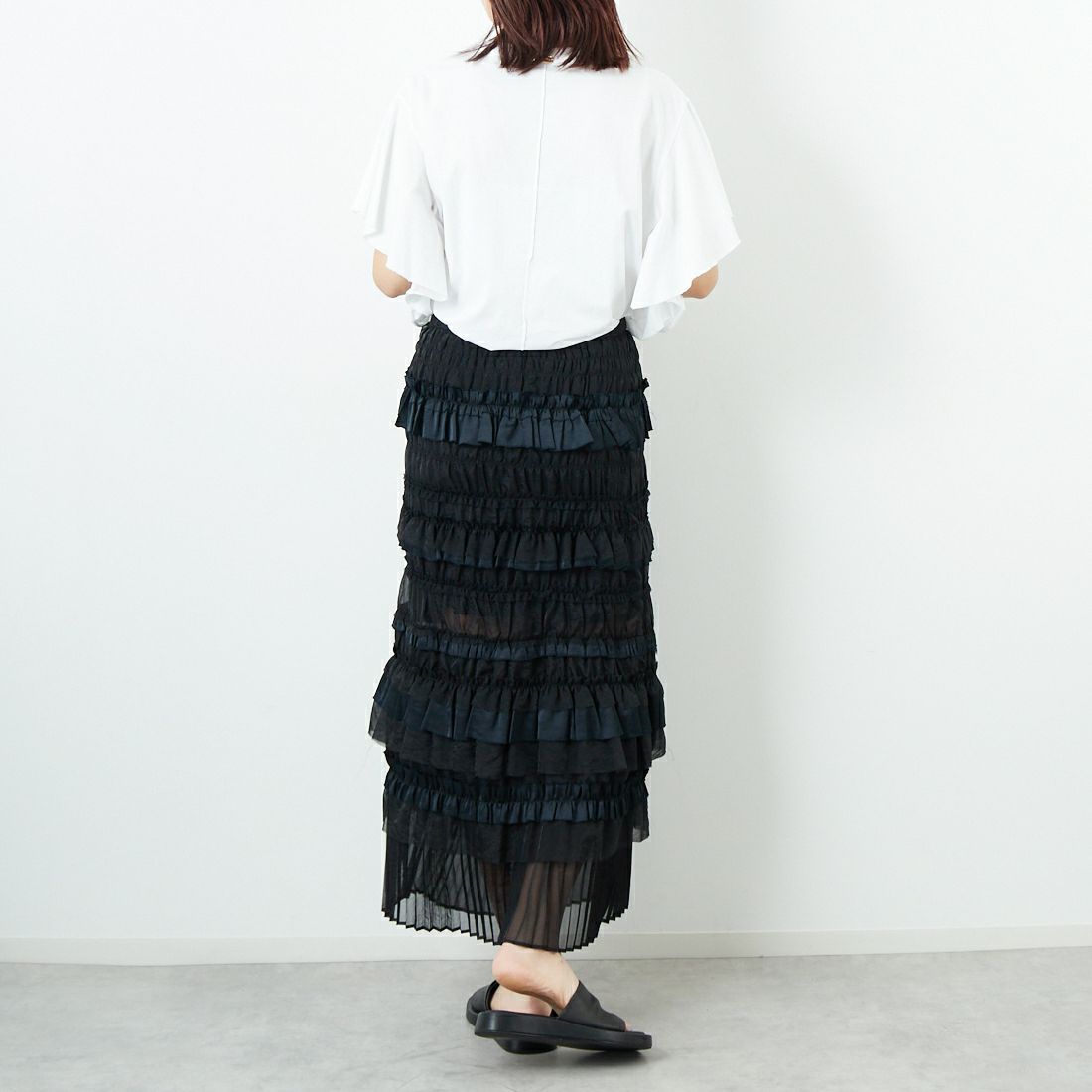 MAISON SPECIAL [メゾンスペシャル] ティアードフリルロングタイトスカート [21251515805] BLK &&モデル身長：167cm 着用サイズ：36&&