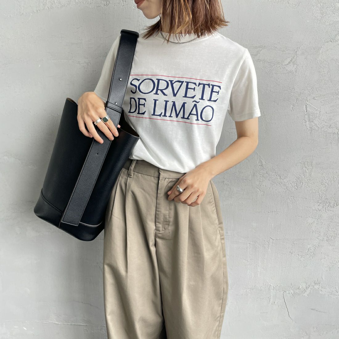 THE SHINZONE [ザ シンゾーン] SORVETE DE LIMAO Tシャツ [25MMSCU07] 01 WHITE &&モデル身長：158cm 着用サイズ：F0&&
