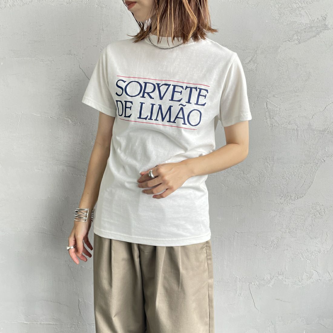 THE SHINZONE [ザ シンゾーン] SORVETE DE LIMAO Tシャツ [25MMSCU07] 01 WHITE &&モデル身長：158cm 着用サイズ：F0&&