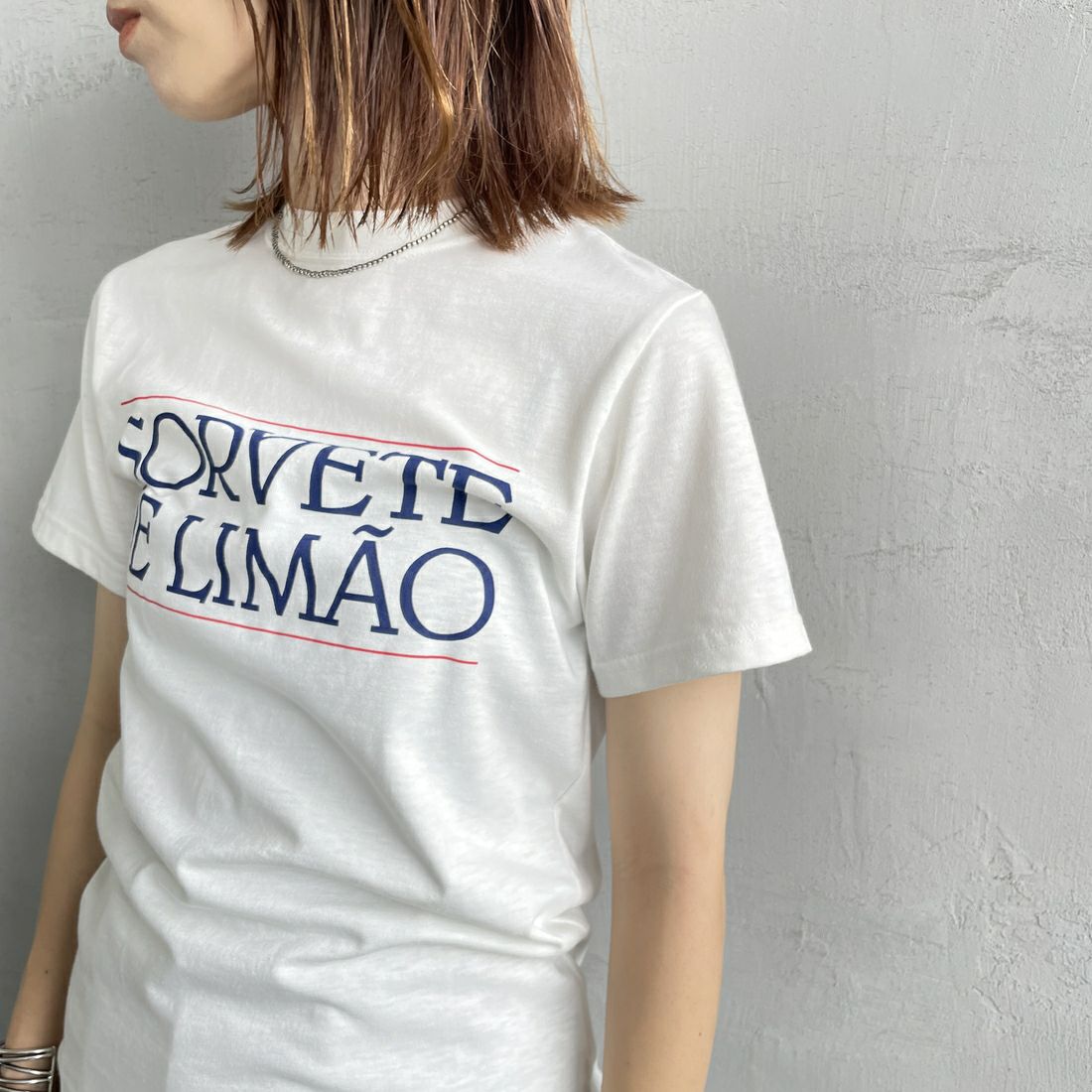 THE SHINZONE [ザ シンゾーン] SORVETE DE LIMAO Tシャツ [25MMSCU07] 01 WHITE &&モデル身長：158cm 着用サイズ：F0&&